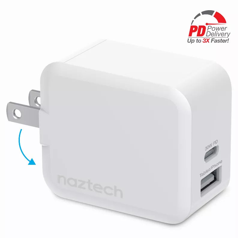 White USB-C PD fast wall charger with two USB ports