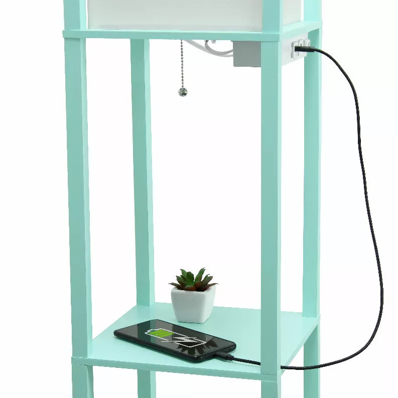 Aqua shelf organizer with tabletop charging base and hanging pull chain