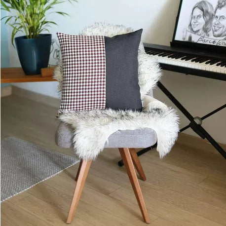 Square houndstooth jacquard throw pillow with patterned front and dark gray backing