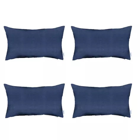 Set of four navy faux leather throw pillows, rectangular, smooth satin-like finish