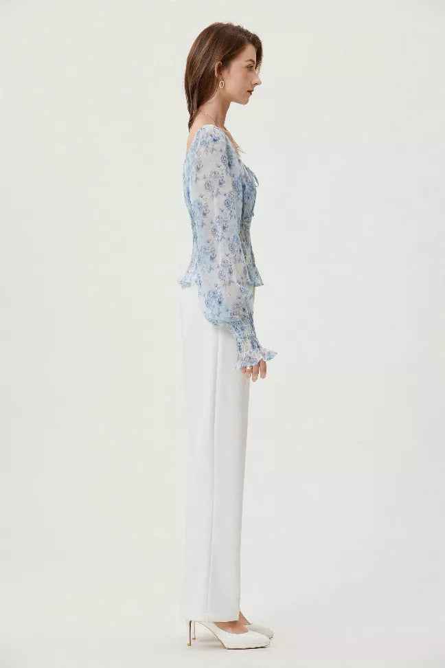 Sylphide | Ruffle Cyan Top Fangyan