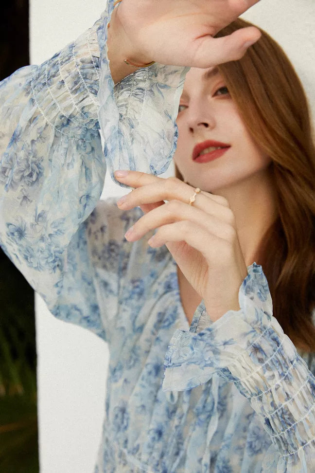 Sylphide | Ruffle Cyan Top Fangyan