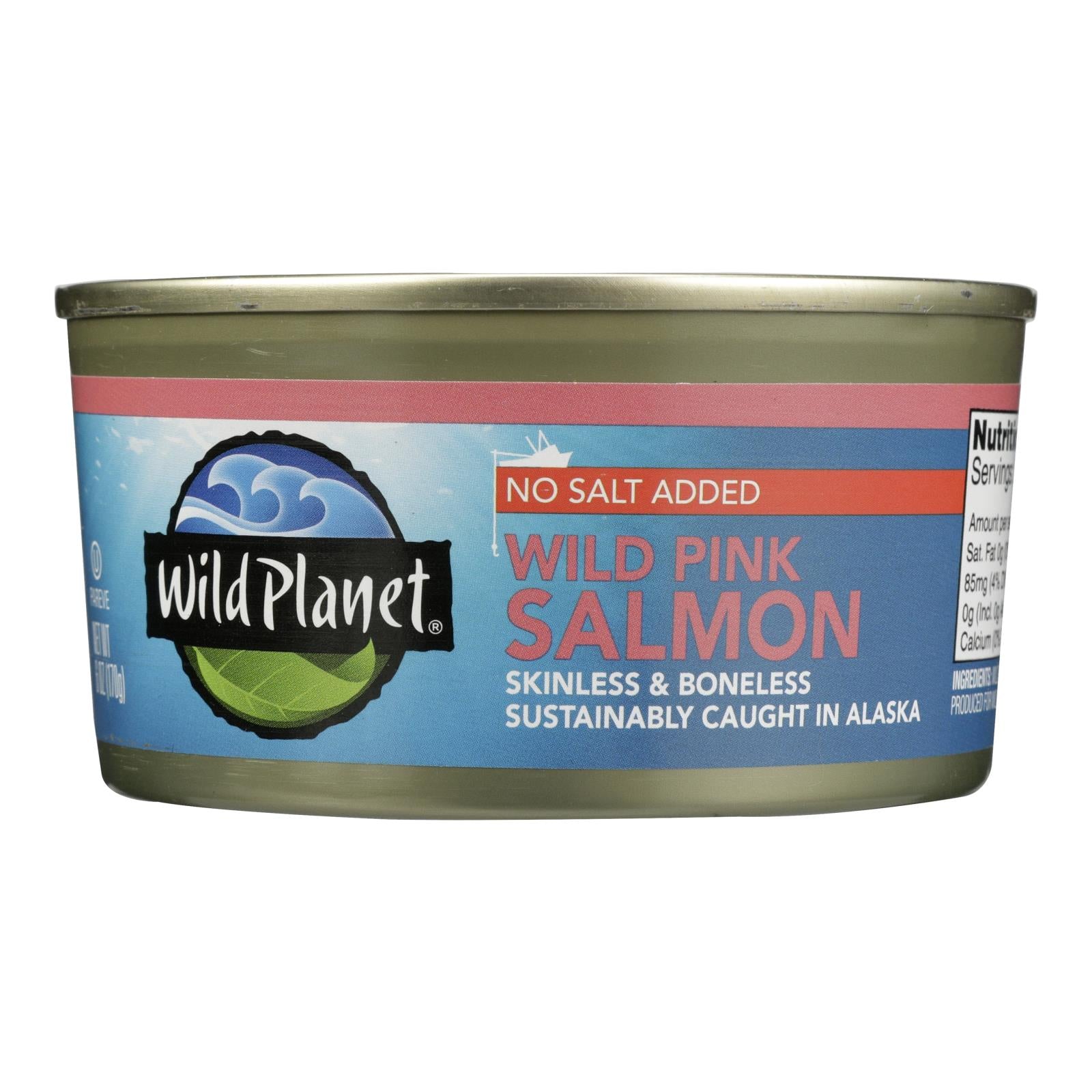 Wild Planet Wild Alaskan Pink Salmon - No Salt Added - Case Of 12 - 6 Oz. - GreatEagleInc