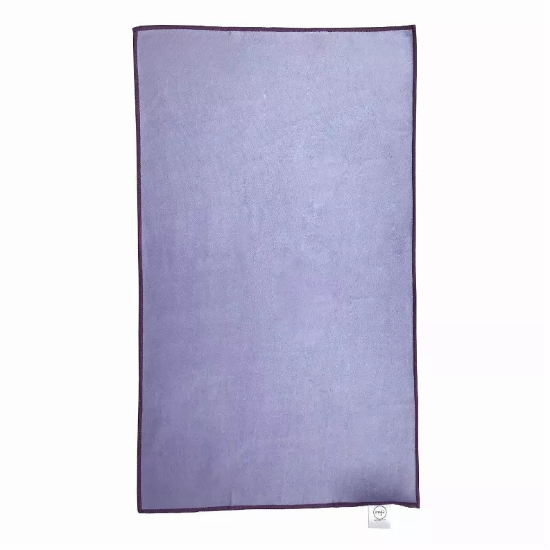 Lavender suede-style hand towel with dark purple border, flat
