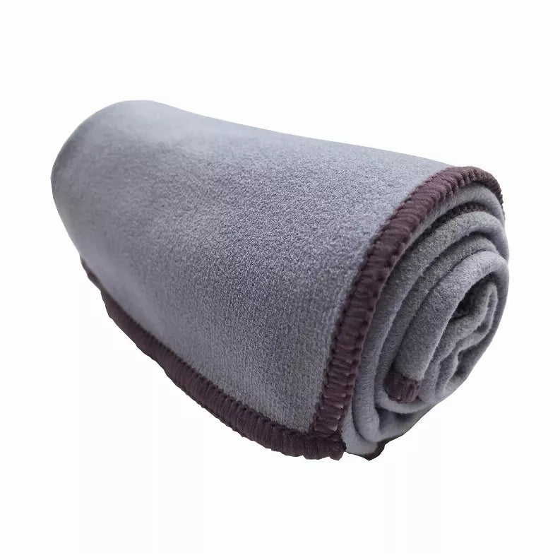Lavender suede-style hand towel with dark purple stitched border, folded