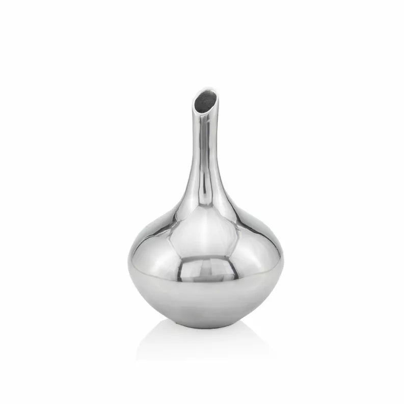 Silver narrow-neck vase with rounded belly and flared top