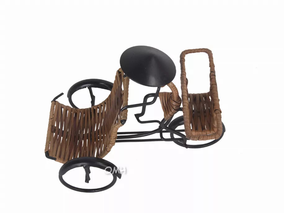 Woven rickshaw card holder with front passenger seat and handle details