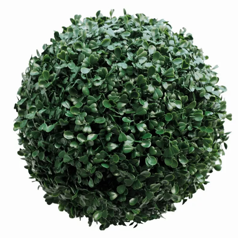 UV-resistant artificial boxwood topiary ball with dense green leaves