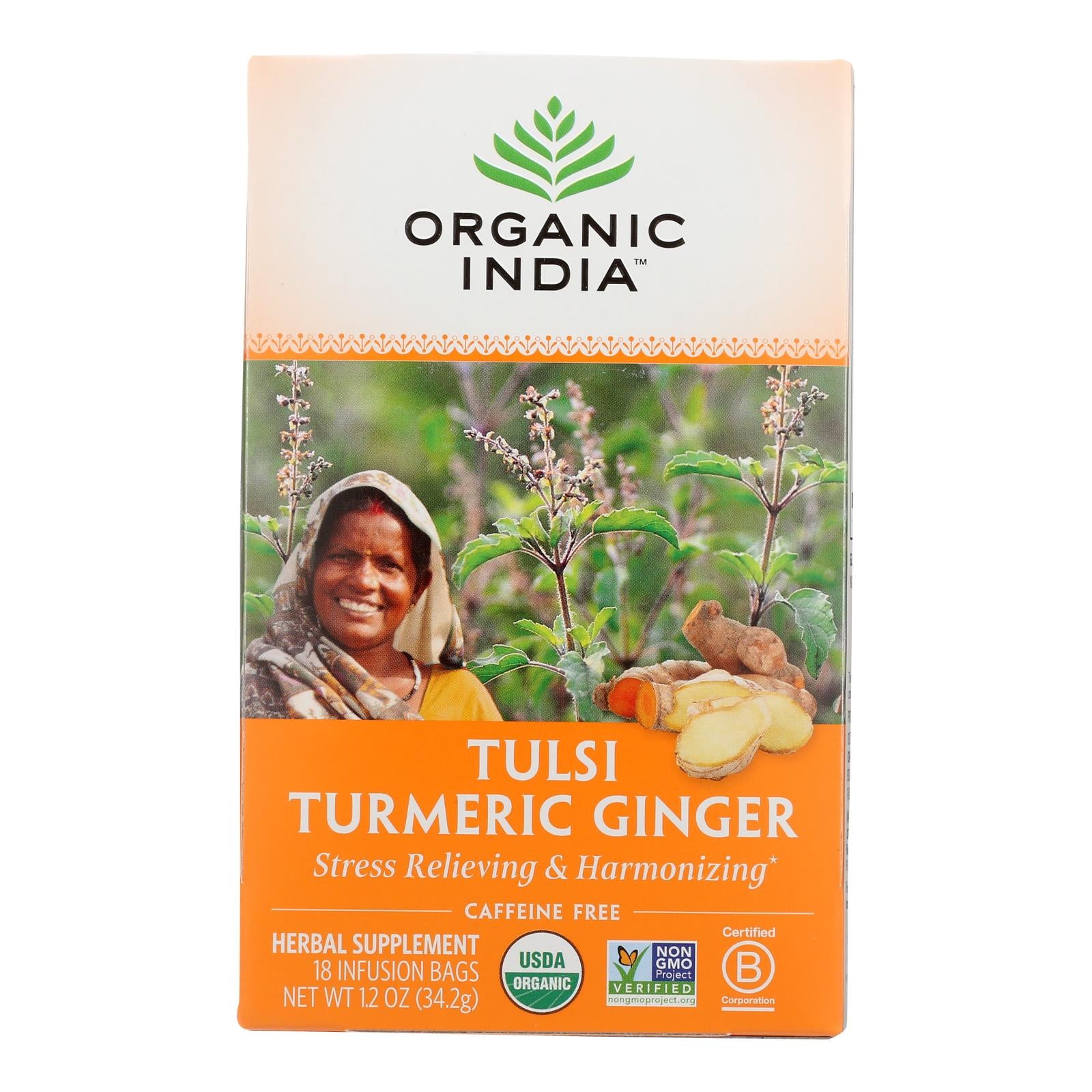 Organic India Tea - Organic - Tulsi - Turmeric Ginger - 18 Bags - Case Of 6 - GreatEagleInc