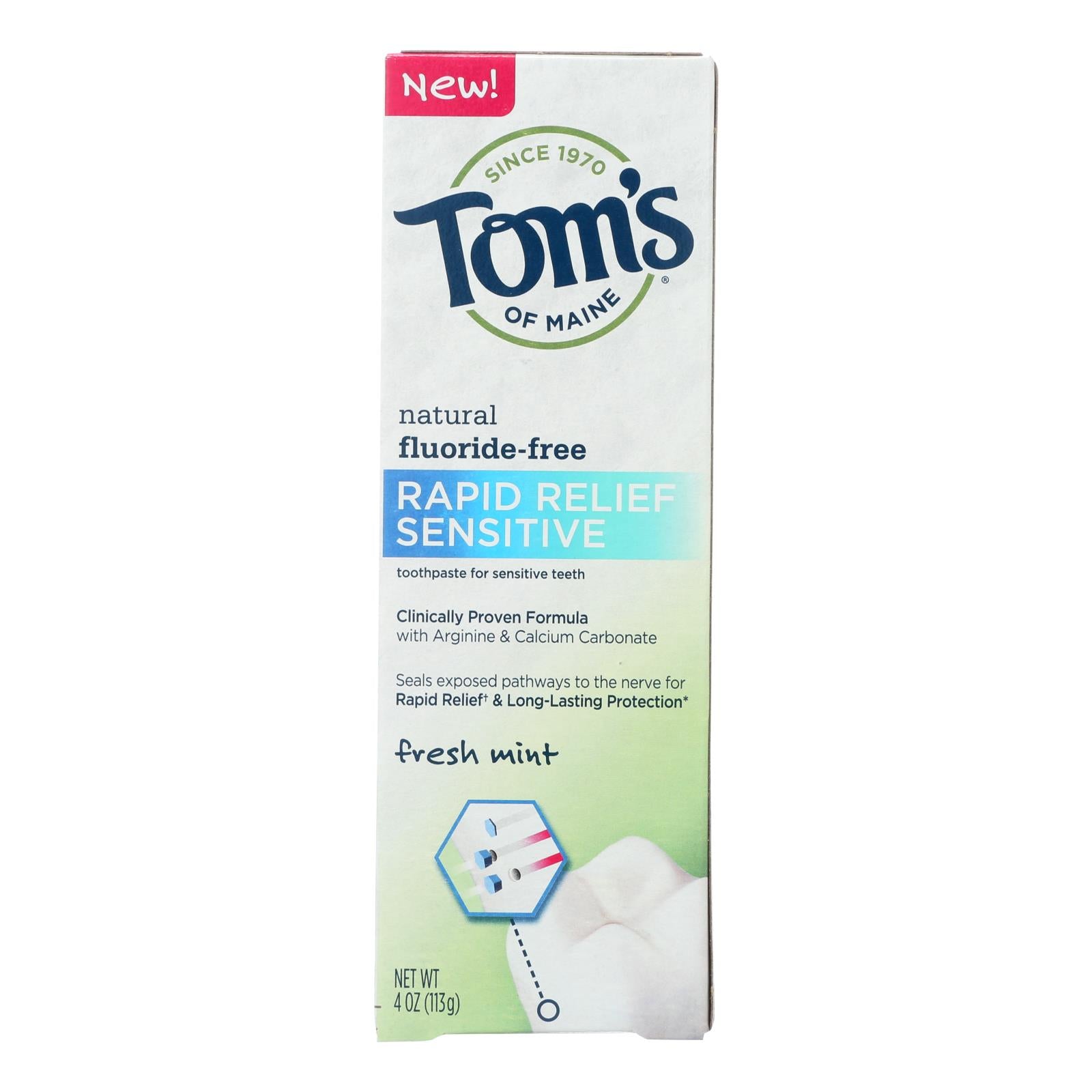 Tom's Of Maine Rapid Relief Sensitive Toothpaste - Fresh Mint Fluoride-free - Case Of 6 - 4 Oz. - GreatEagleInc