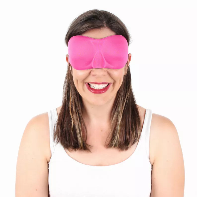 Pink sleep mask with soft contour shape and elastic strap