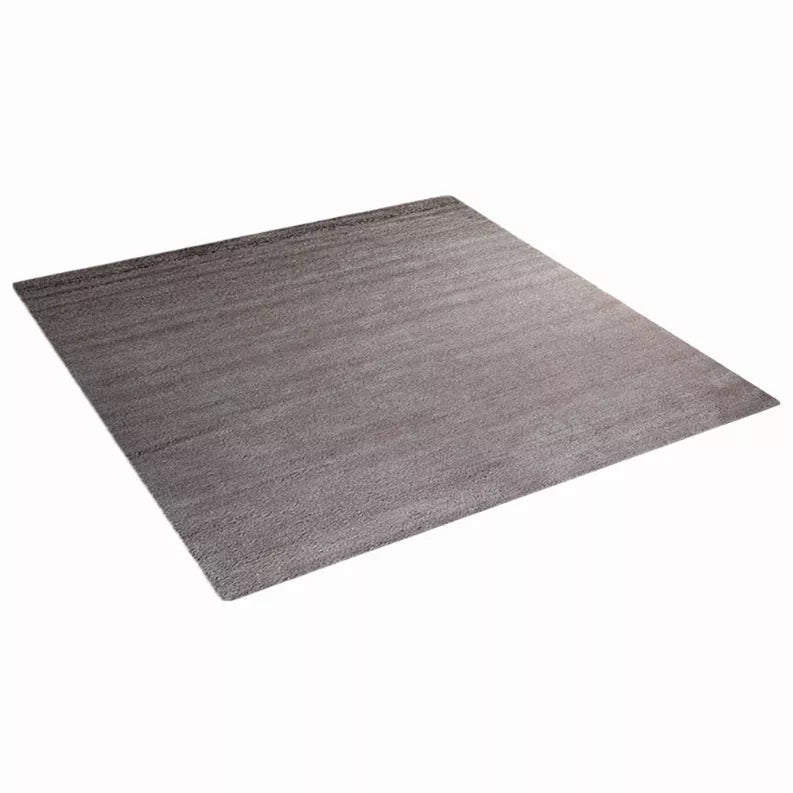 Square area rug, solid medium gray, flat weave appearance with visible border