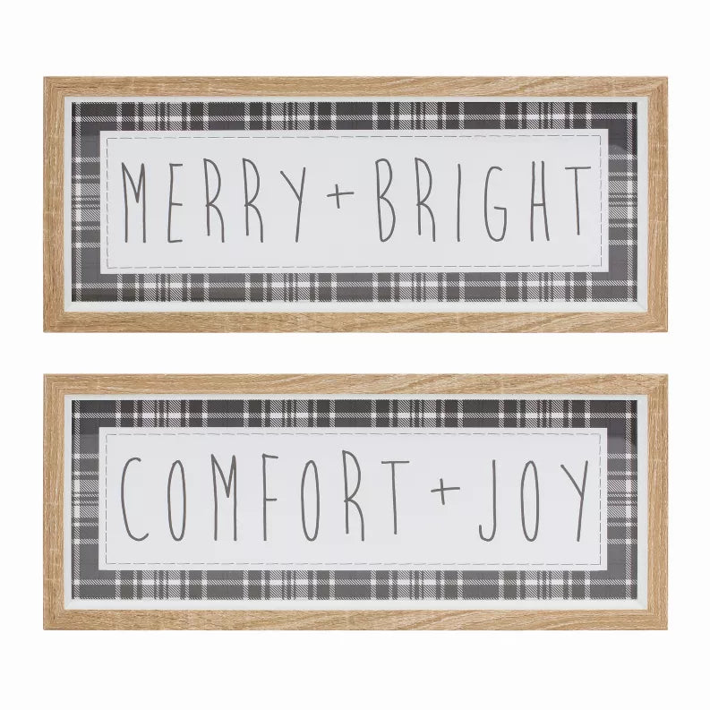 Set of 2 wooden-look MDF tabletop picture frames with holiday typography inserts
