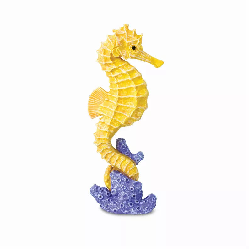 Yellow seahorse ornament with blue coral base