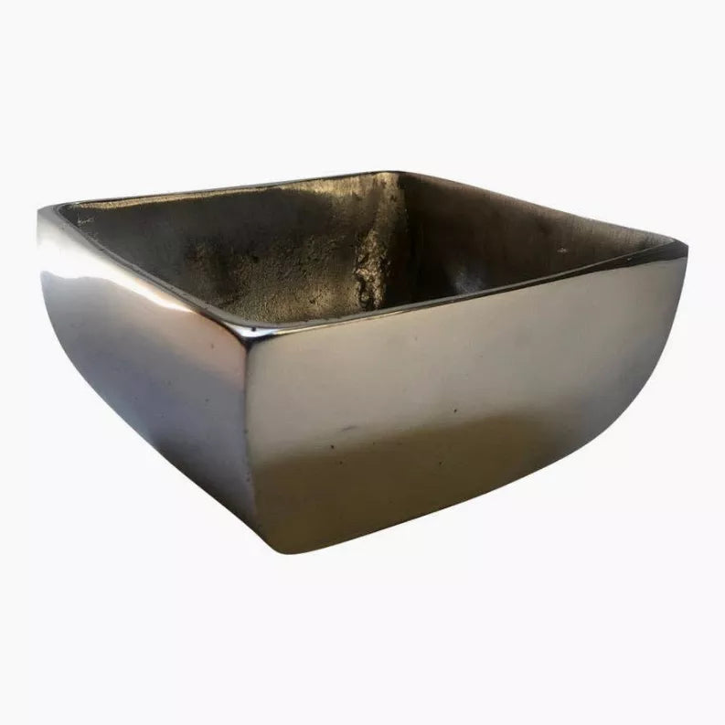 Decorative flower vase metal bowl with dark interior, flared top