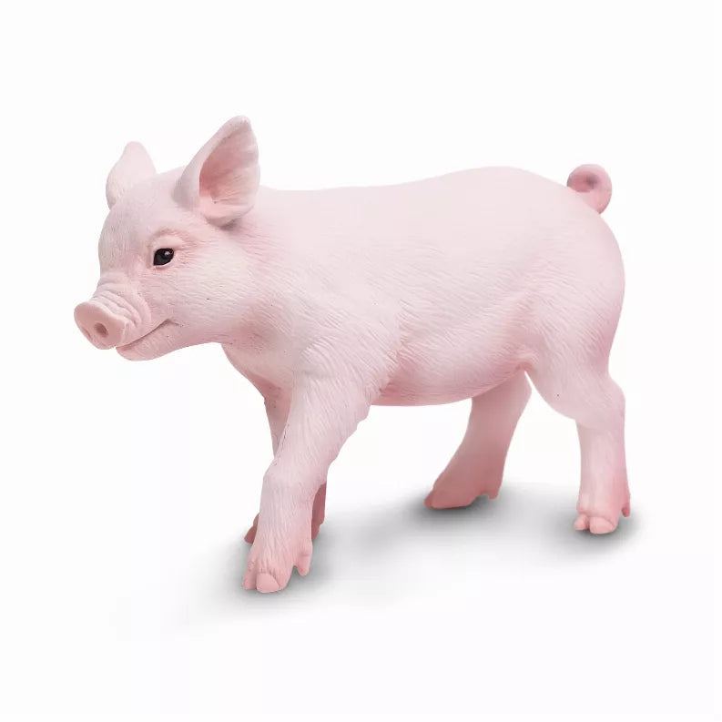 Pink piglet plush toy with rounded snout and ears, standing pose