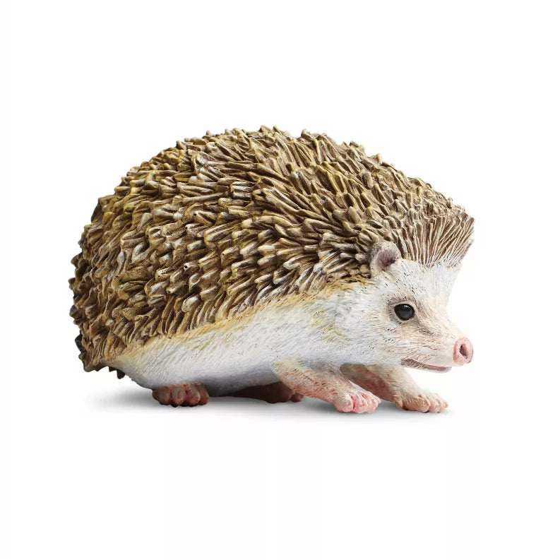 Realistic hedgehog figurine with brown spines and tan face, small rounded body