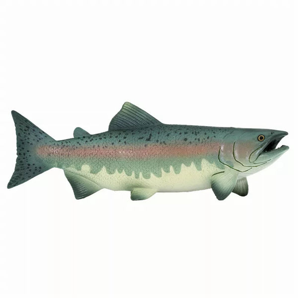 Realistic salmon fish figure with green and pink tones, fins and tail visible