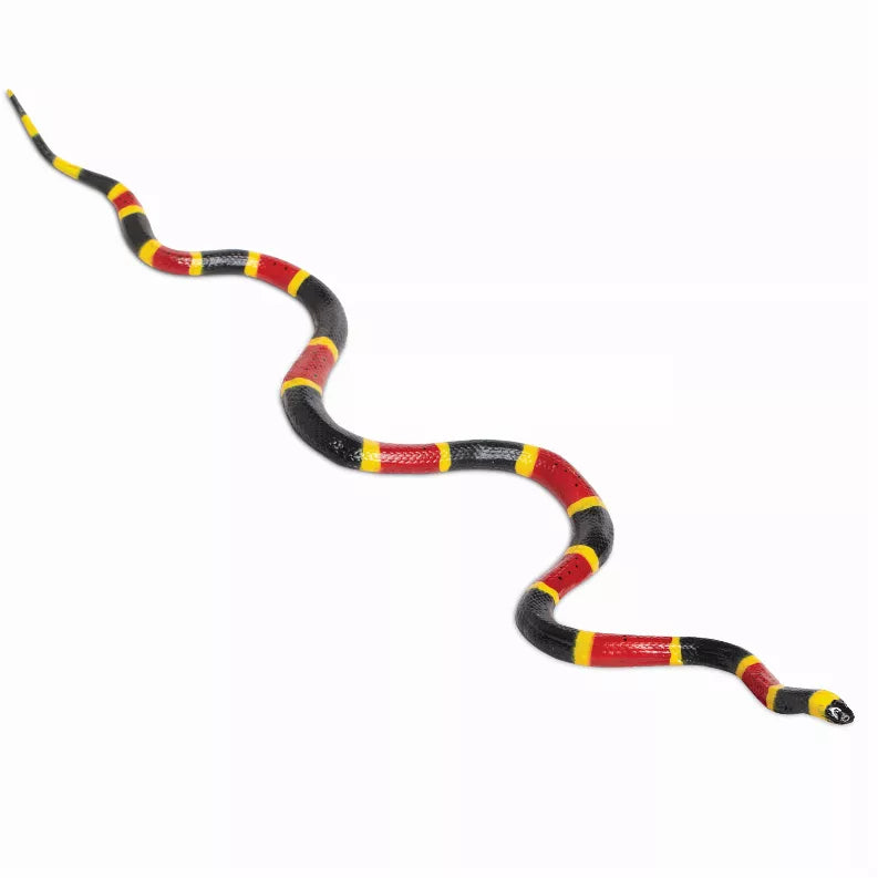 Striped coral snake toy with red, yellow, and black bands