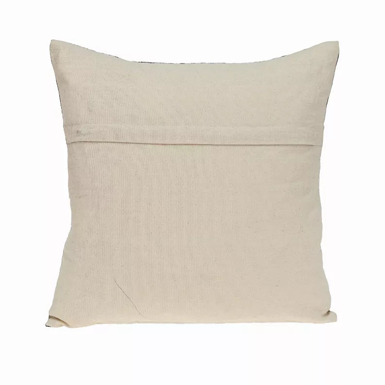 Solid beige square throw pillow with stitched border, plain front