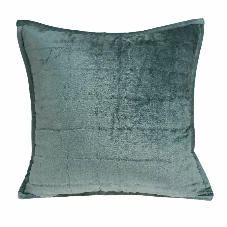 Sea foam solid quilted throw pillow, square 20 x 20 in, straight stitched edges.