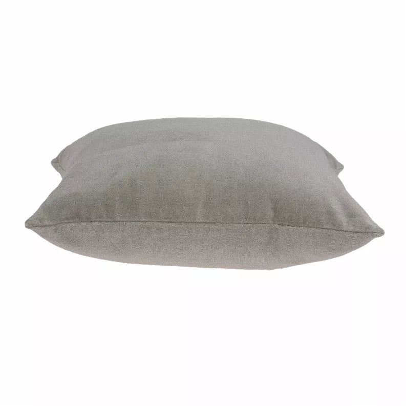 Gray solid throw pillow cushion with neat corners and plain front fabric
