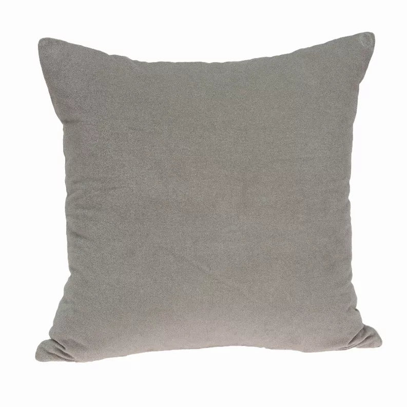 Gray solid throw pillow cushion with smooth fabric and visible corner seams