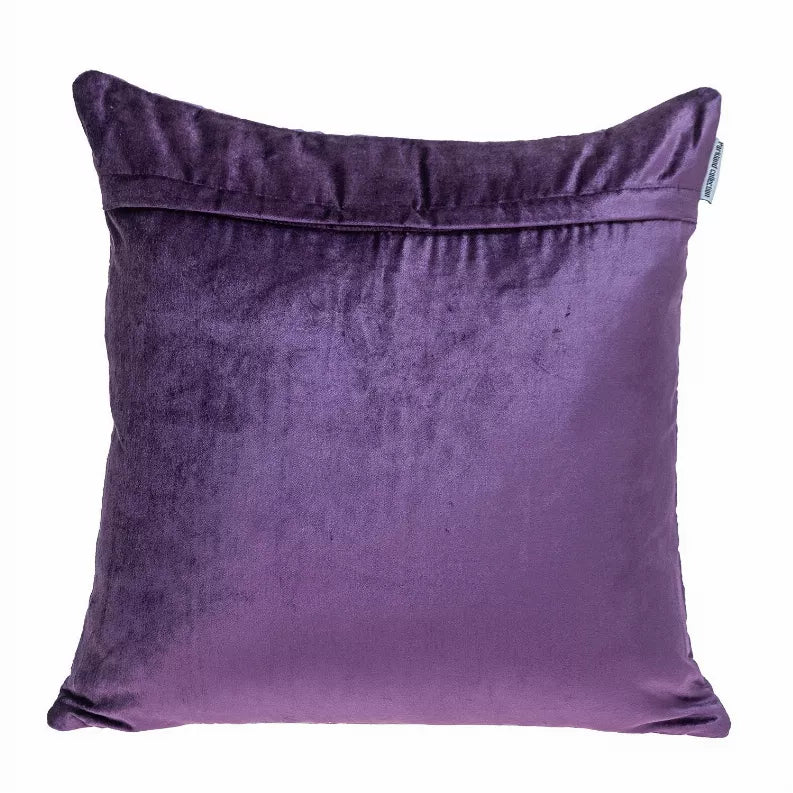 Purple square throw pillow with smooth back and stitched piping edge