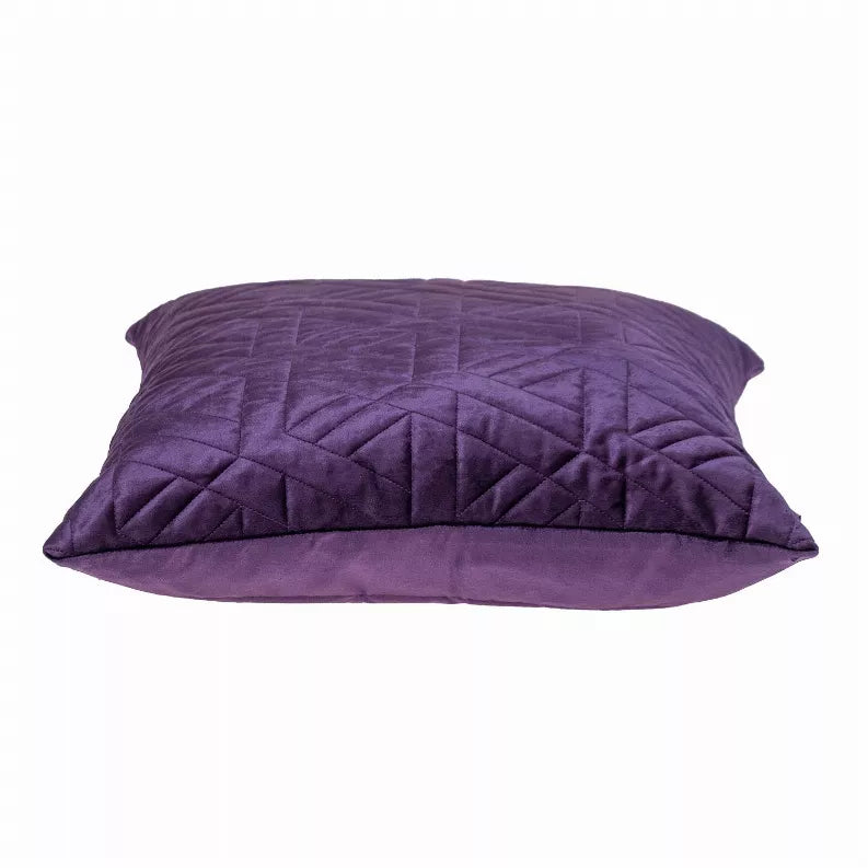 Purple quilted throw pillow with horizontal edge and channel stitched top