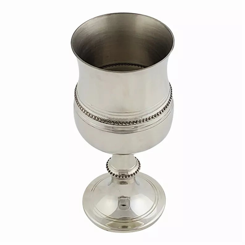 Pewter goblet with beaded rim band and decorative stem
