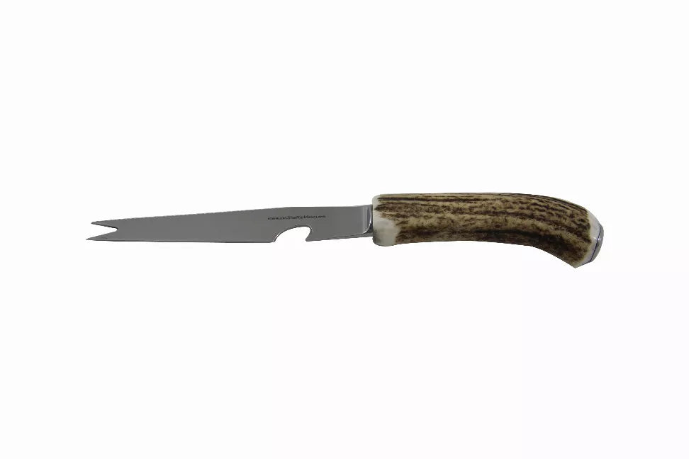 Stainless bar knife with curved horn handle, 8.5 in blade