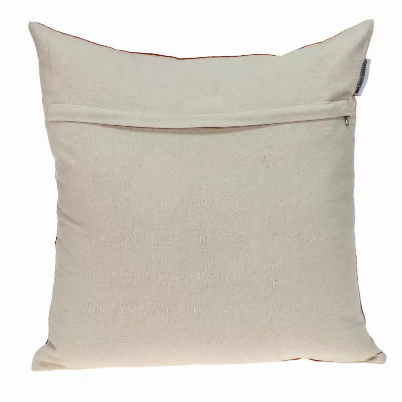 Cream throw pillow with simple stitched border and back seam