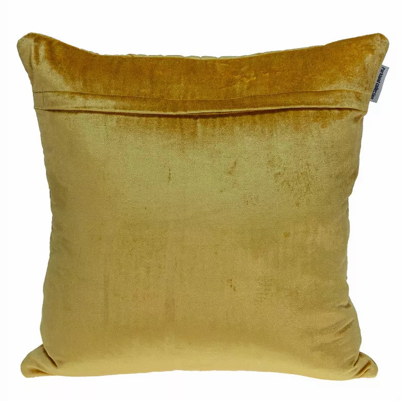 Yellow square quilted throw pillow with piped edges and smooth suede-like front