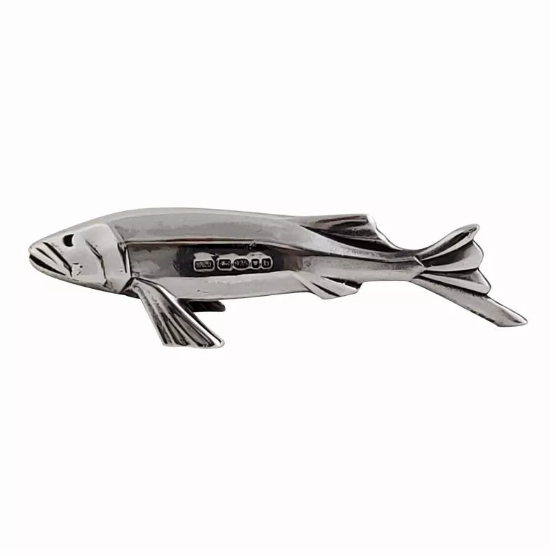 English sterling silver carp knife rest, fish-shaped with tail and fins
