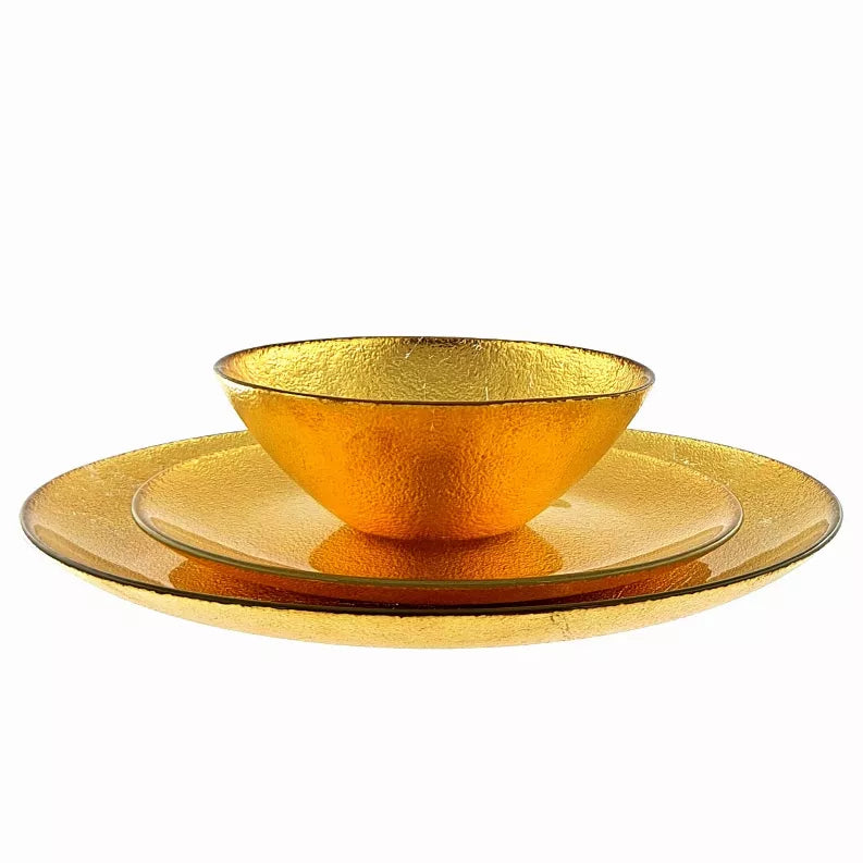 AURA 12PC Gilded Glass Dinnerware Set - Silver / 12 piece - Home Decor