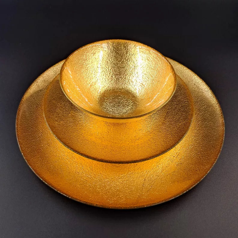 AURA 12PC Gilded Glass Dinnerware Set - Silver / 12 piece - Home Decor