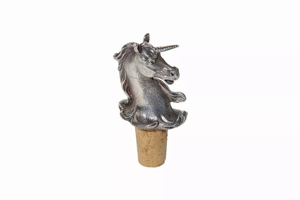 Silver unicorn bottle stopper with cork base