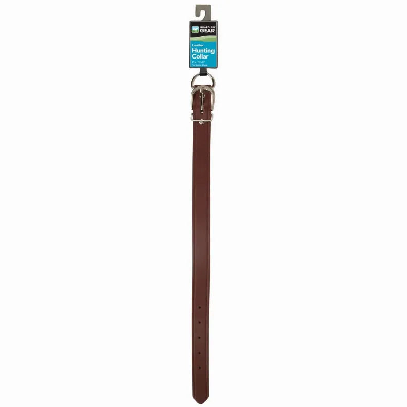 Brown leather dog hunting collar with metal buckle and adjustment holes