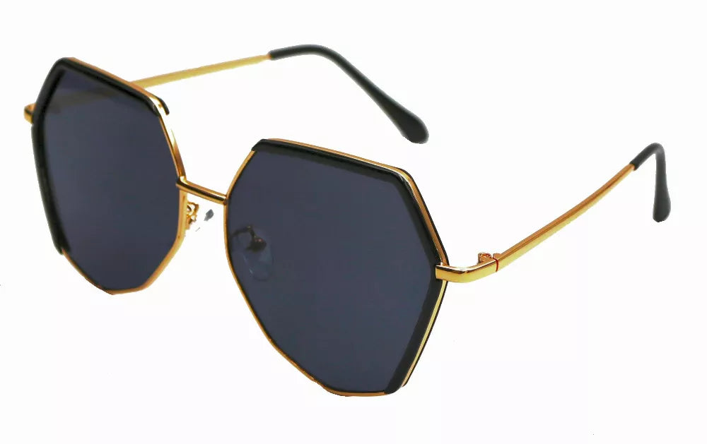 Octagonal sunglasses with dark lenses and gold-tone metal frames