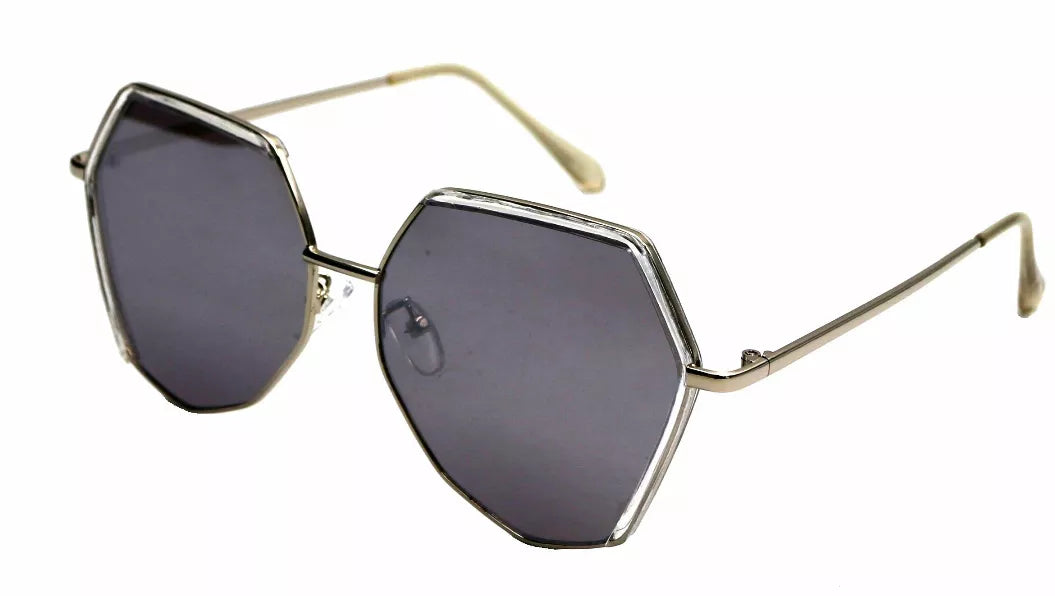 Octagonal sunglasses with dark lenses and gold-tone metal frames