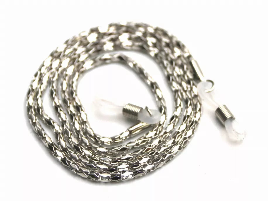 Silver metal eyeglasses holder chain with hook and threaded connector