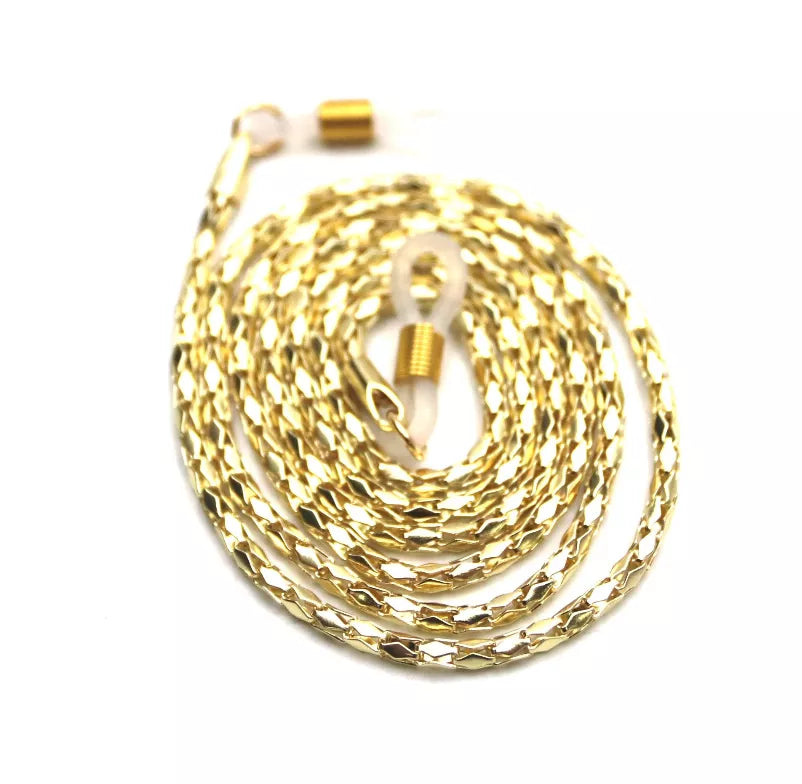 Gold metal eyeglasses holder chain with hook and threaded connector