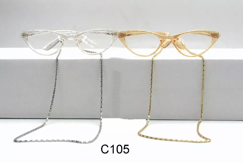 Eyeglasses holder set with silver and gold chains and metal frames