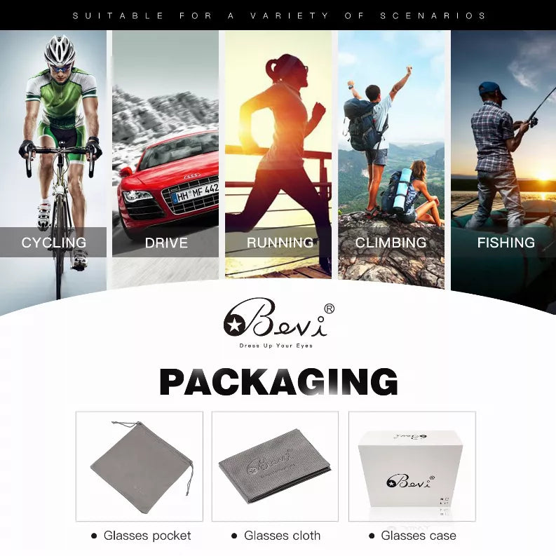 Protective goggles with packaging and activity icons for cycling, drive, running, and more