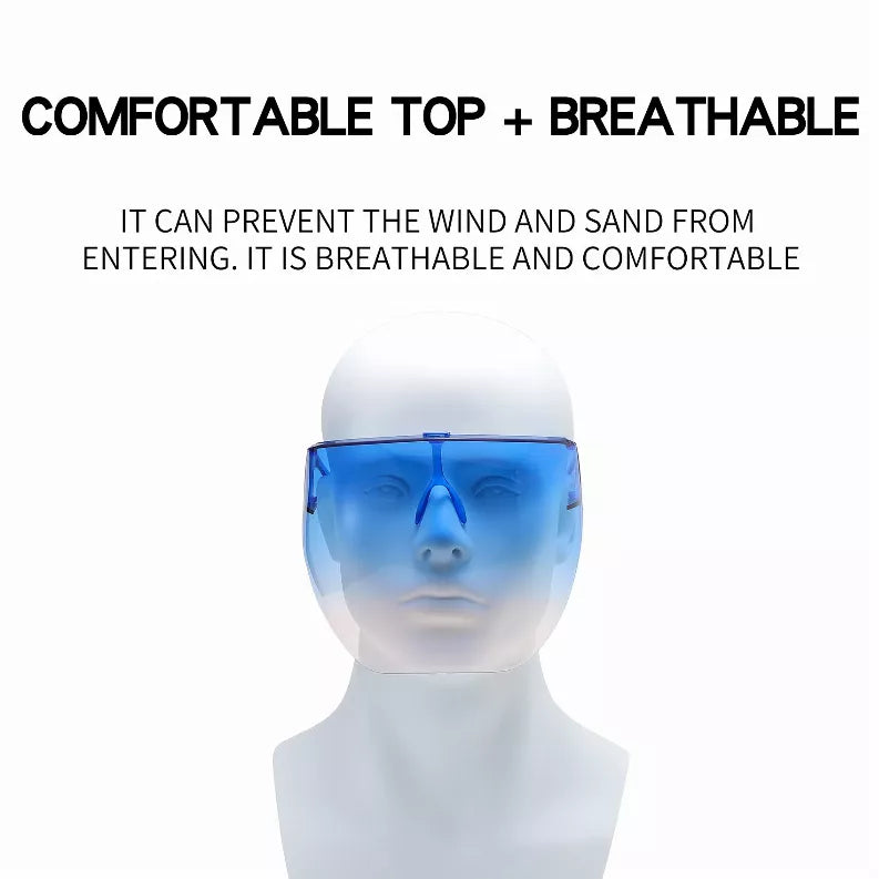 Blue clear protective sunglasses with full shield lens and nose pads
