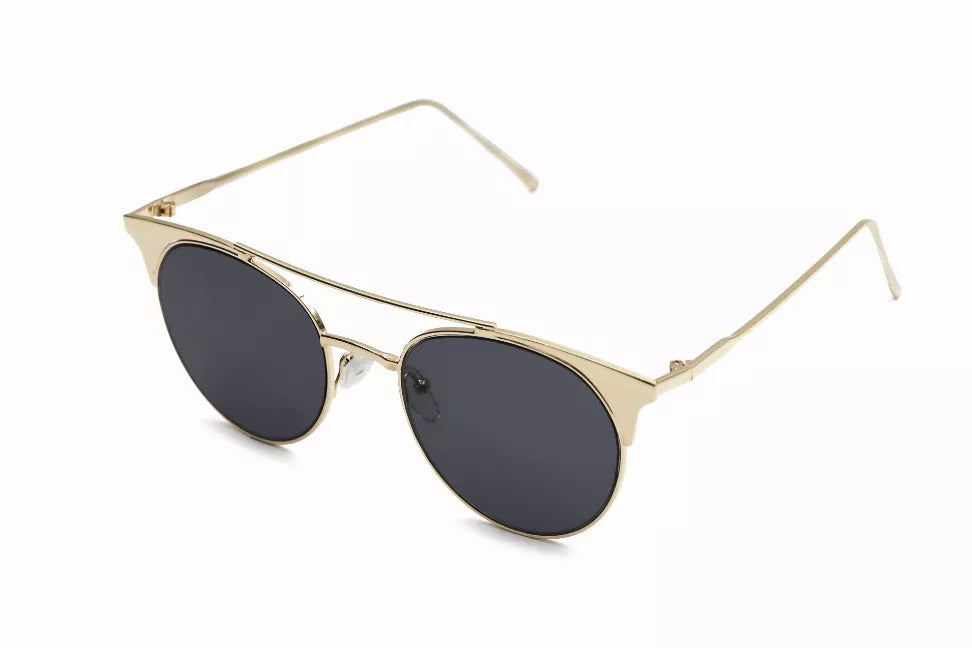 Gold-tone sunglasses with dark lenses and slim metal frame