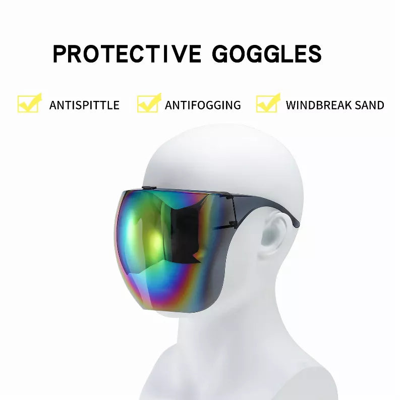 Clear protective goggles with rainbow mirrored lens and foam face fit