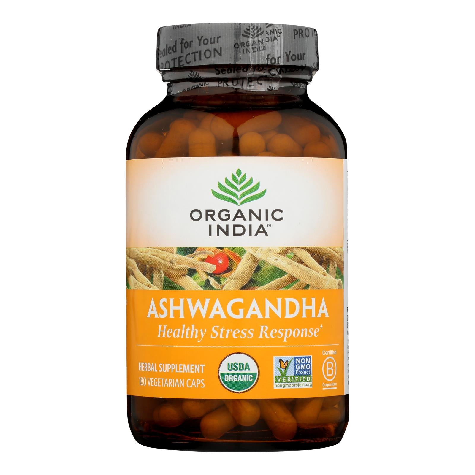 Organic India Ashwagandha Capsules - Bottle - 180 Vege Capsules - GreatEagleInc