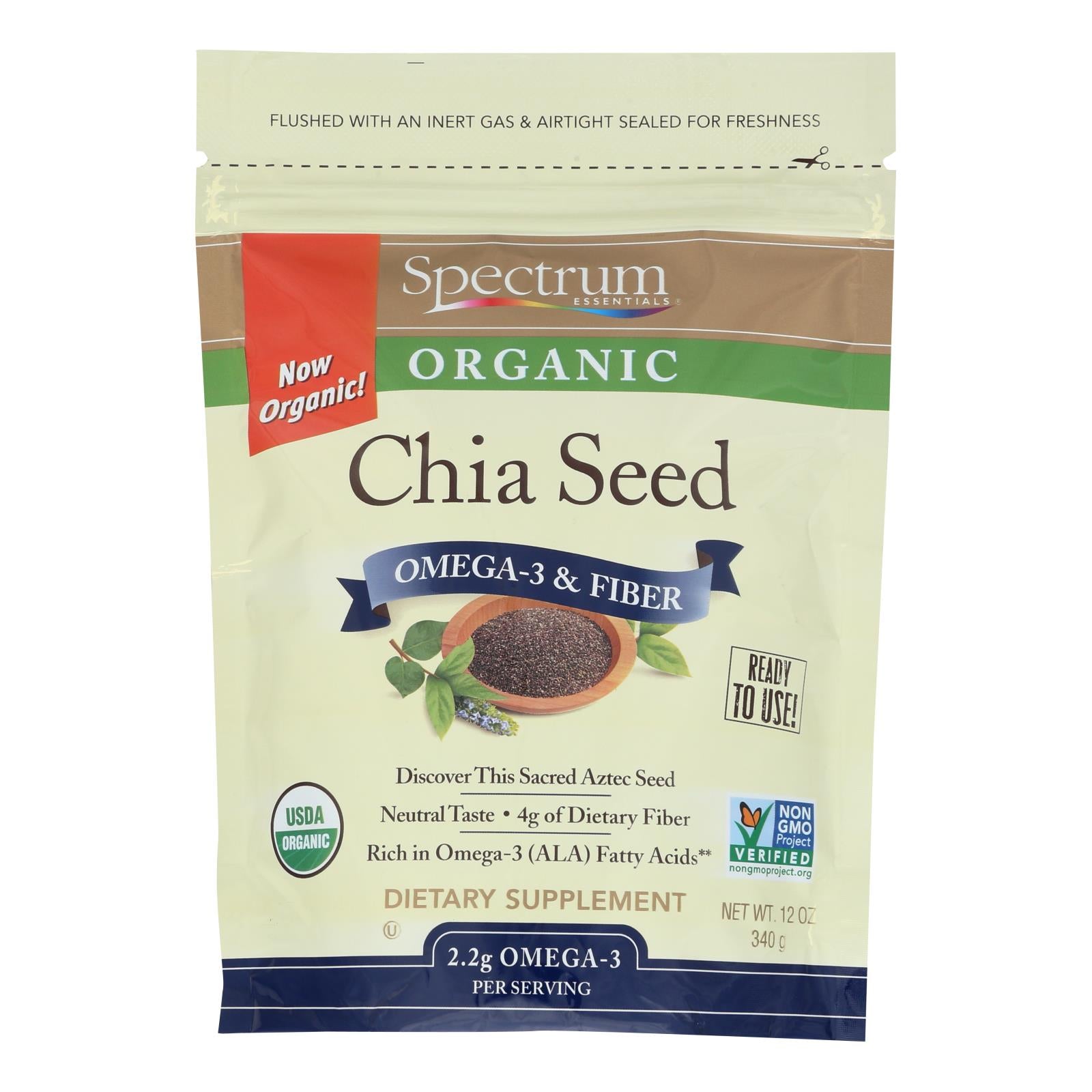 Spectrum Essentials Organic Chia Seeds - Omega-3 And Fiber - 12 Oz - GreatEagleInc