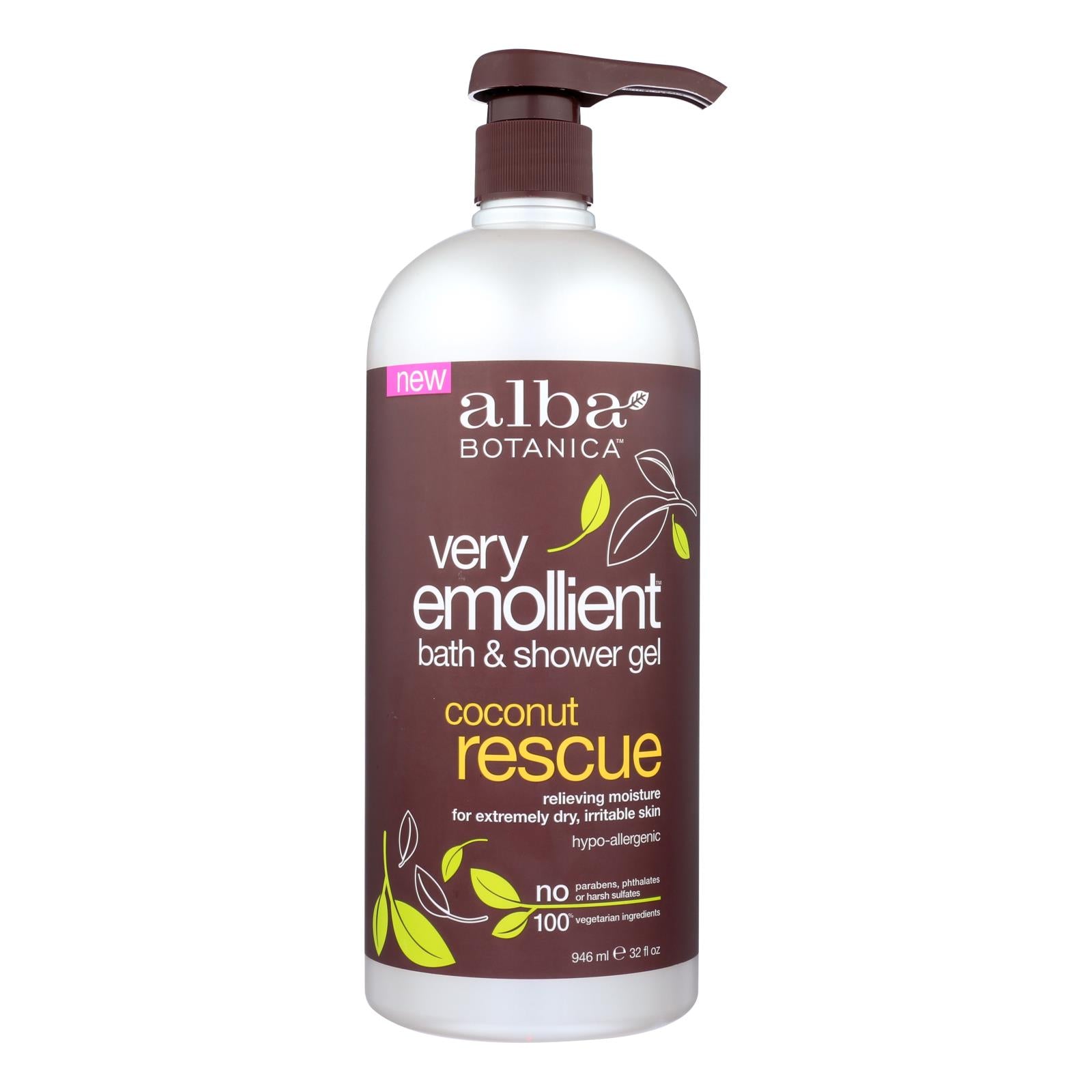 Alba Botanica - Very Emollient Bath And Shower Gel - Coconut Rescue - 32 Fl Oz - GreatEagleInc